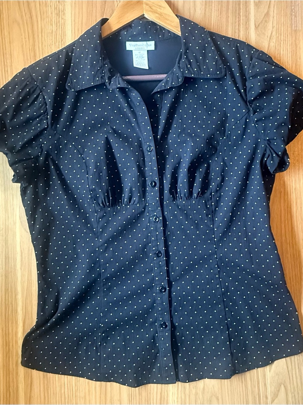 Worthington Black Blouse with White Polka Dots Cap Sleeve Size 12